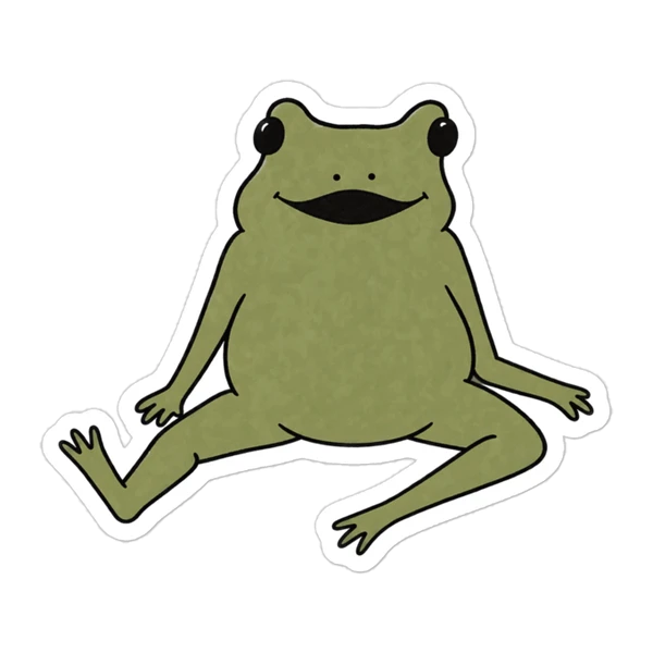 The Freddie sticker: Freddie the frog as a die-cut vinyl sticker