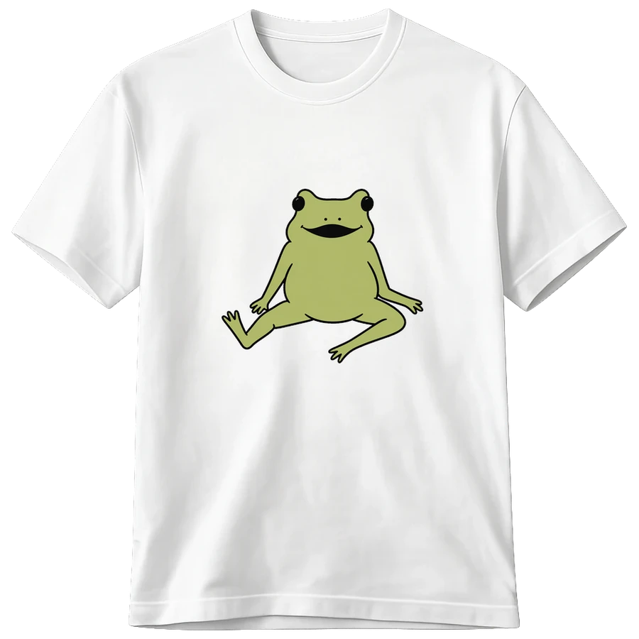 The Frog Tee: Freddie the frog on a white tee, front view
